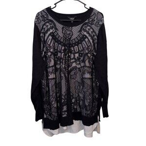 Simply Vera Vera Wang Black Lace-Overlay Long Sleeve Tunic Top 3X